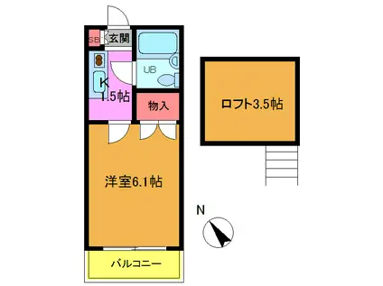 ノワール菅野(1K/2階)の間取り写真