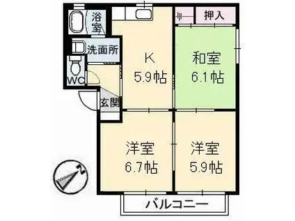 グレース曙 E棟(3K/2階)の間取り写真