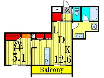 メゾンクレール谷在家(1LDK/2階)の間取り写真