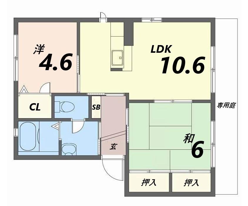 ココナッツハウスII(2LDK/1階)の間取り写真