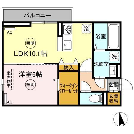カルテット D棟(1LDK/3階)の間取り写真