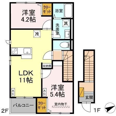 ウエストシティヒルズ(2LDK/2階)の間取り写真