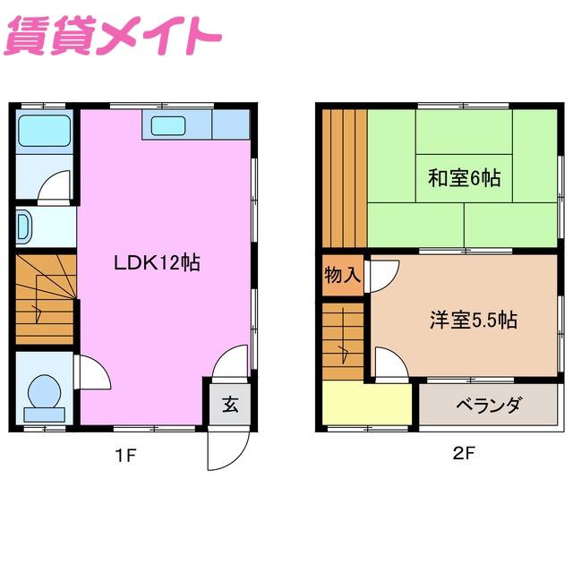 エクセルハイツ羽津山(2LDK/1階)の間取り写真
