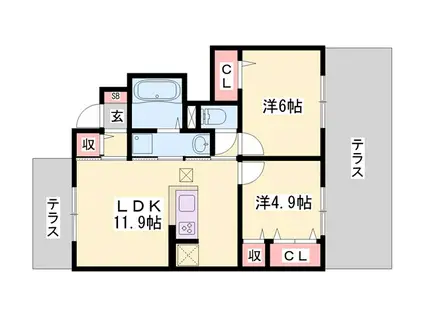 サニーコート加佐 A棟(2LDK/1階)の間取り写真