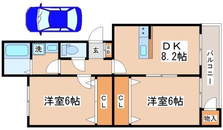 ときわ塩屋レクラン(2DK/2階)の間取り写真