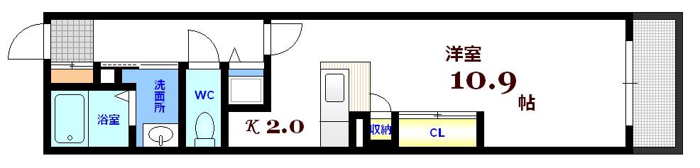 ベルパッソ十日市(1K/3階)の間取り写真
