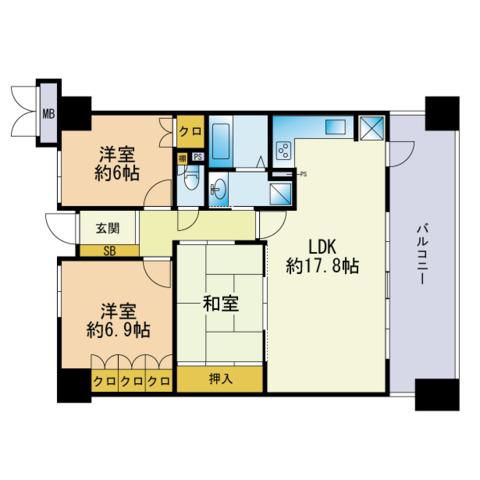 サーパス百道(3LDK/7階)の間取り写真