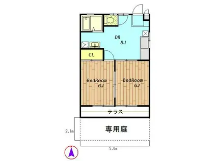 セレーノ鷹番(2DK/1階)の間取り写真