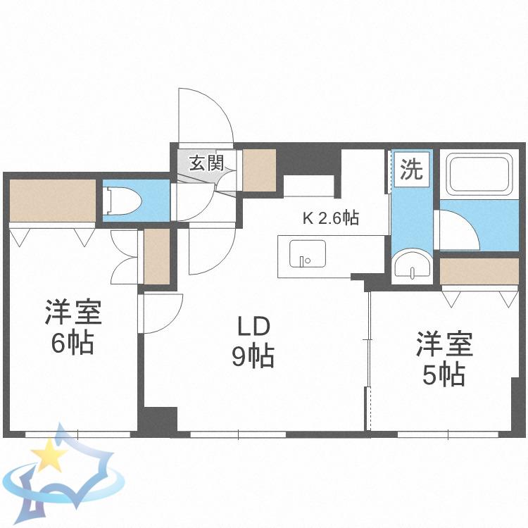デイズ発寒南(2LDK/1階)の間取り写真