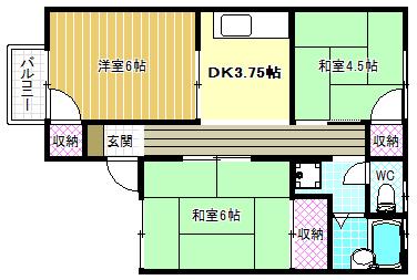 グリーンヒルA棟(3DK/2階)の間取り写真