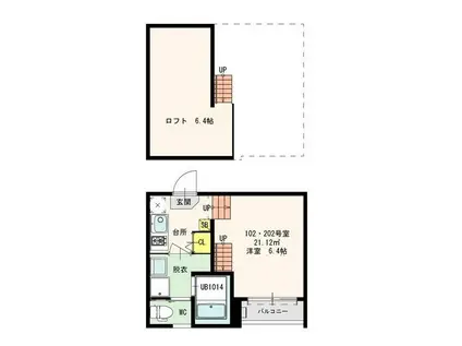 GRANDCHARIOT(1K/2階)の間取り写真