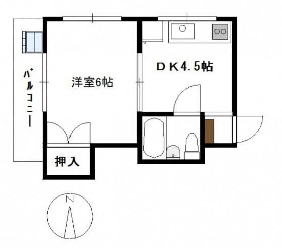 大方マンション(1DK/5階)の間取り写真