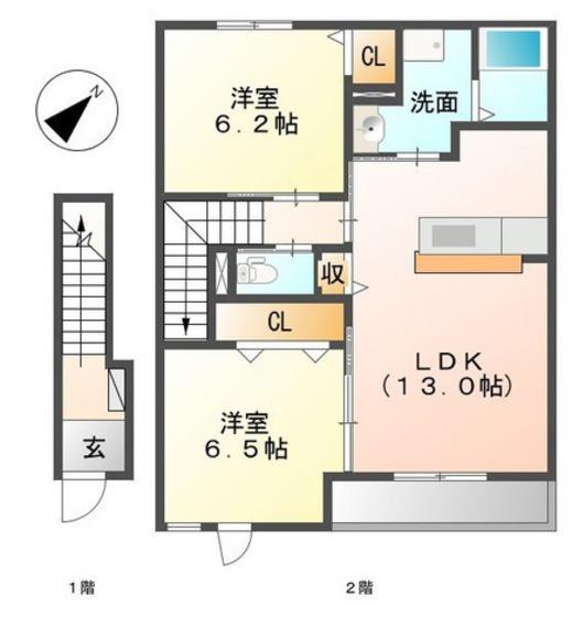プランドール(2LDK/2階)の間取り写真