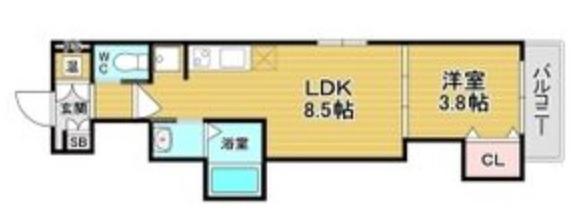 マリブガーデン堺(1LDK/4階)の間取り写真