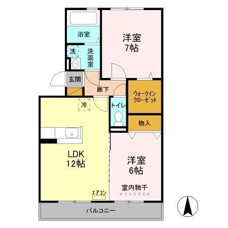 パークタウン三本柳(2LDK/2階)の間取り写真