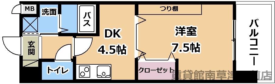 ヴェルジュ南草津II(1DK/3階)の間取り写真