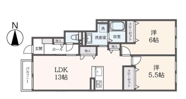 COCOON PALACE C(2LDK/1階)の間取り写真