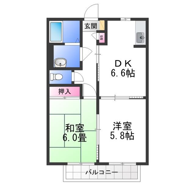 メゾン・ボナールD(2DK/2階)の間取り写真
