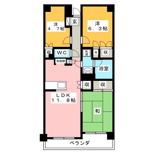 ジュネス溝の口東(3LDK/4階)の間取り写真