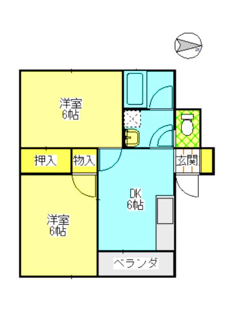 メープル北城(2DK/2階)の間取り写真