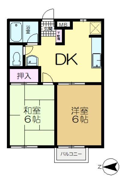 A・Sヴィレッジ(2DK/1階)の間取り写真