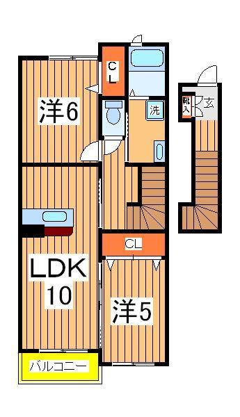 オースティンハウスⅠ(2LDK/2階)の間取り写真