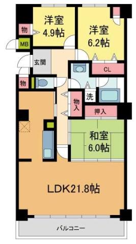ラヴィーダ西宮(3LDK/22階)の間取り写真