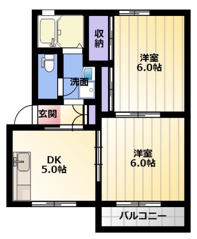 メゾン上の平(2DK/1階)の間取り写真