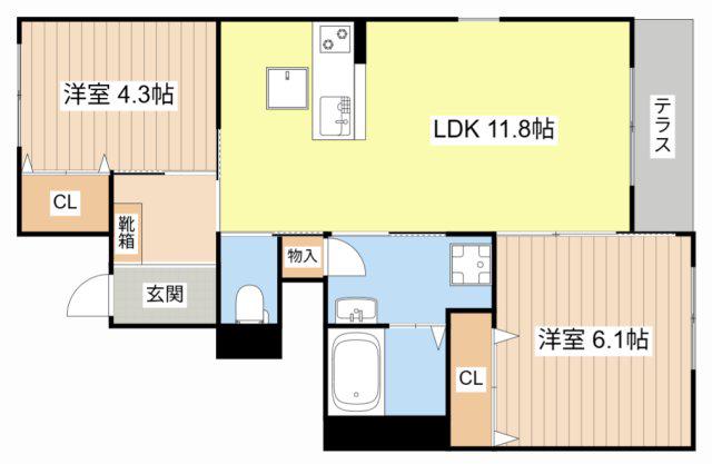 パルティールK(2LDK/1階)の間取り写真