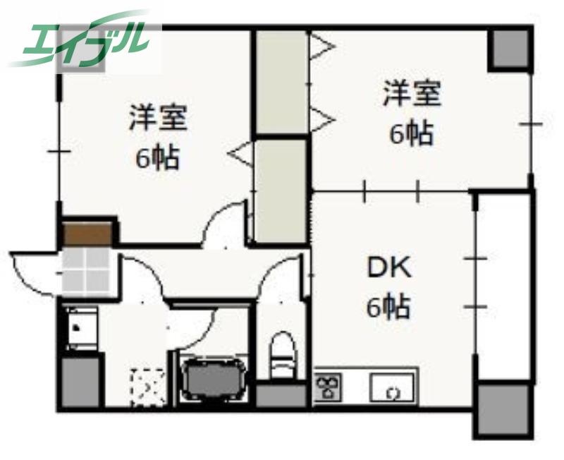ウッドコート医大南(2DK/3階)の間取り写真
