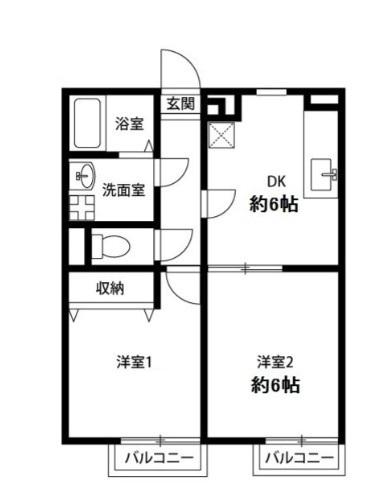 プレジール門前(2DK/1階)の間取り写真