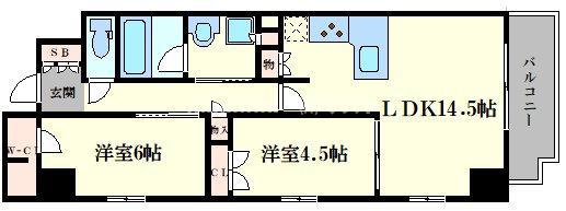 プレサンスロジェ堺筋本町(2LDK/12階)の間取り写真