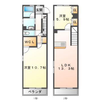 プロシード穂波町(2LDK/3階)の間取り写真
