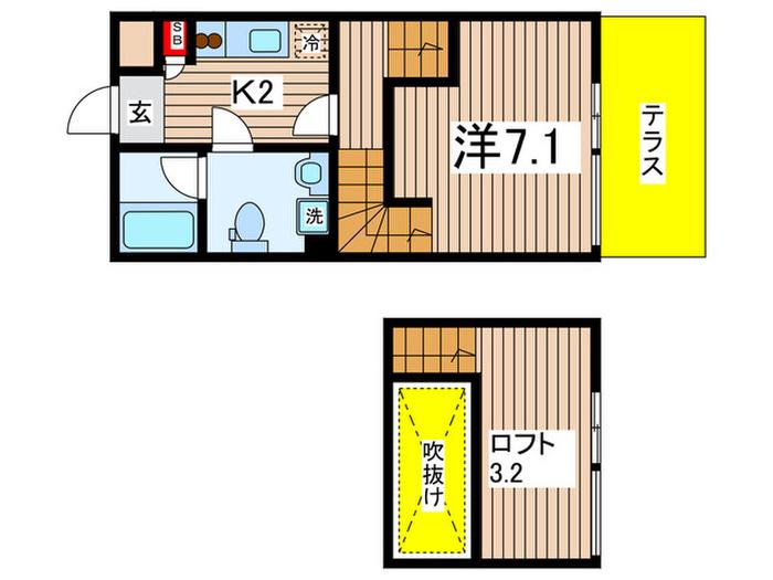 グランドソレーユ(1K/1階)の間取り写真