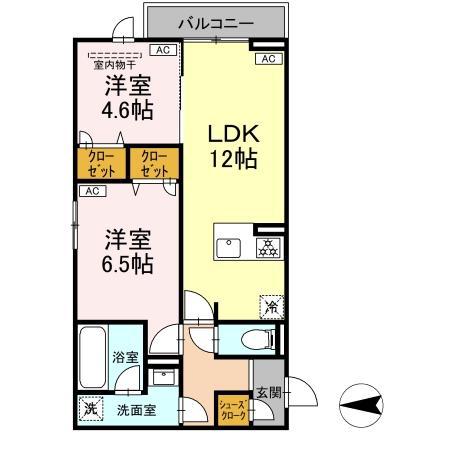セレスティア西寺尾 A(2LDK/3階)の間取り写真