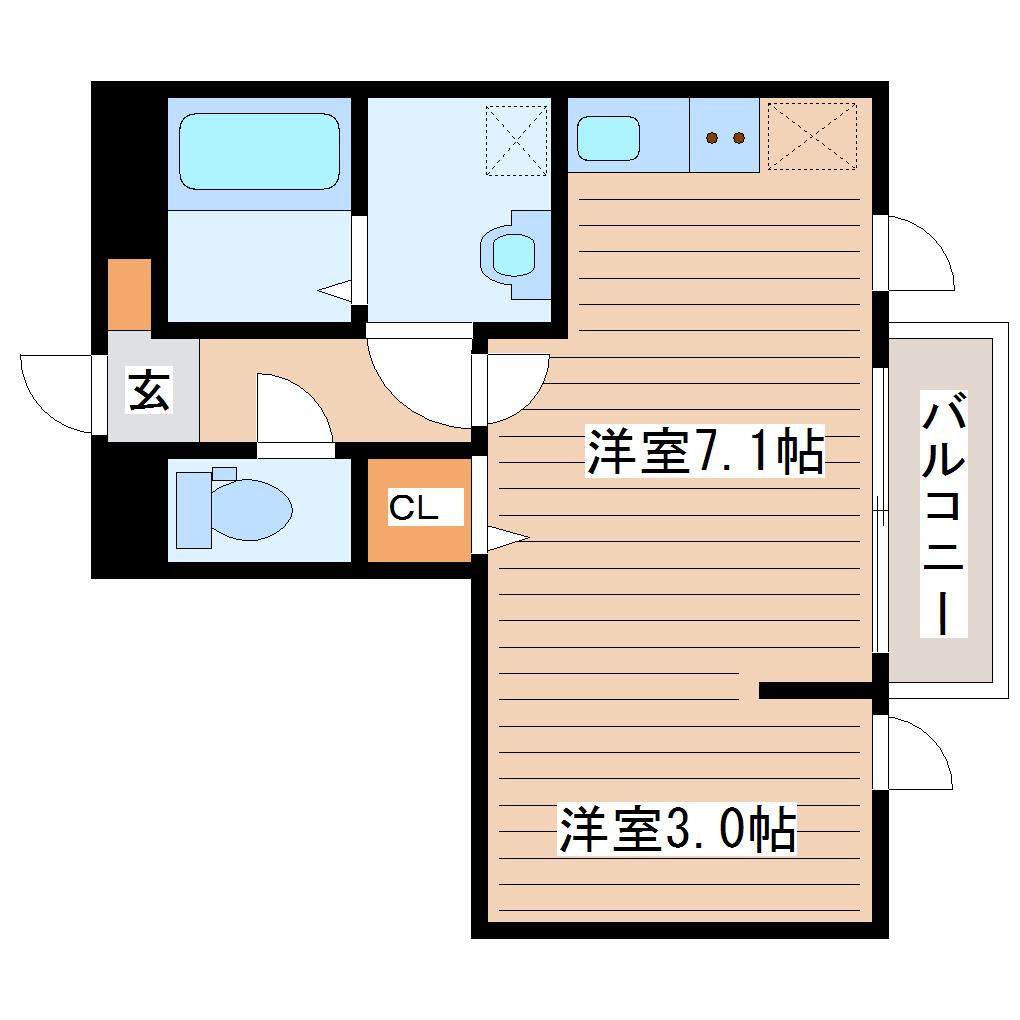 メリディアン岩沼壱番館(ワンルーム/2階)の間取り写真