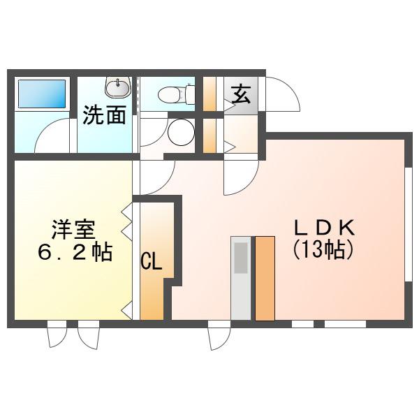 プリマードはまなすII(1LDK/2階)の間取り写真