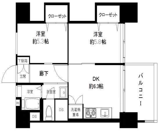 高田馬場(2DK/11階)の間取り写真