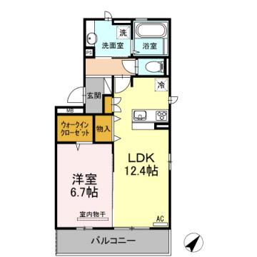 ディールーム千鳥(1LDK/1階)の間取り写真