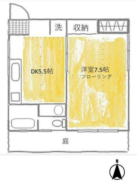 サンフラワー(1DK/1階)の間取り写真