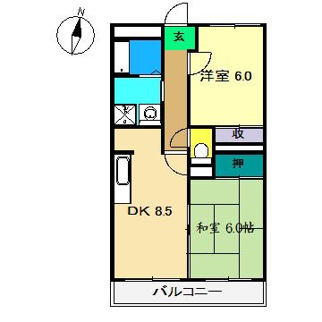 リヤンフォート・横浜(2DK/4階)の間取り写真