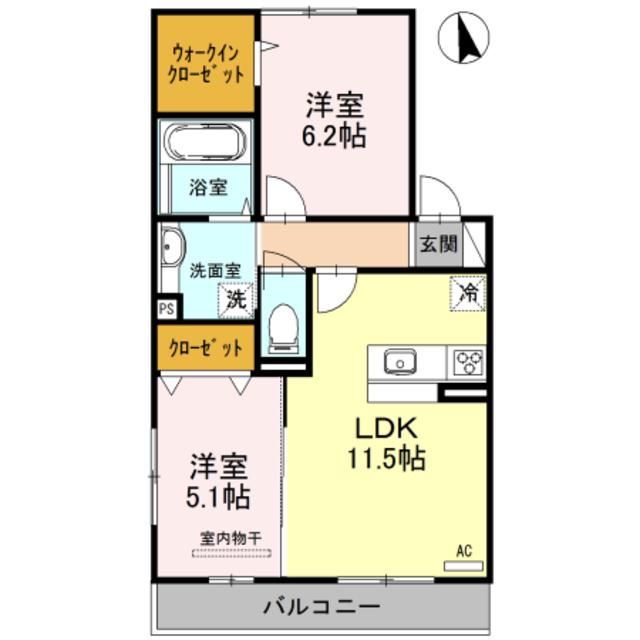 ルシエル メイキラ(2LDK/2階)の間取り写真