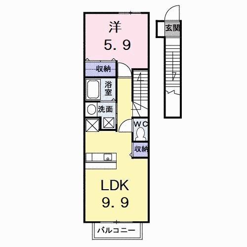 プリムヴェールB(1LDK/2階)の間取り写真