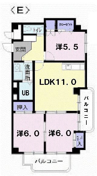 パステルビラ光陽(3LDK/2階)の間取り写真