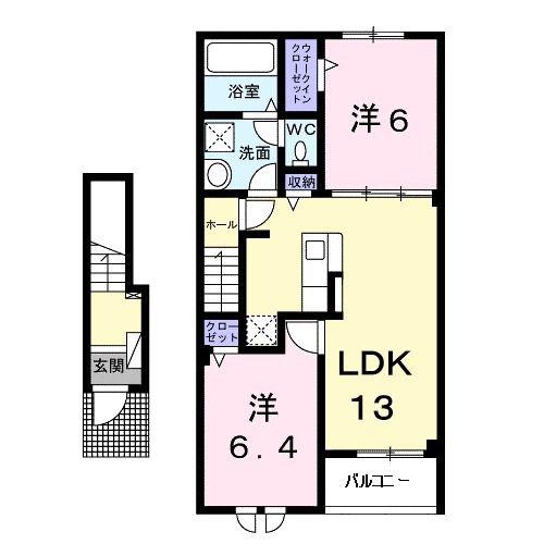 ソレイユ B(2LDK/2階)の間取り写真