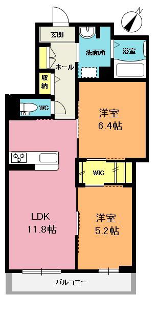 グリナージュ(2LDK/1階)の間取り写真