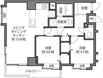 麻布十番(2LDK/2階)の間取り写真