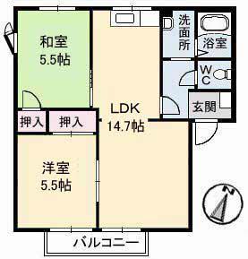 ハイマットメゾン B棟(2LDK/1階)の間取り写真
