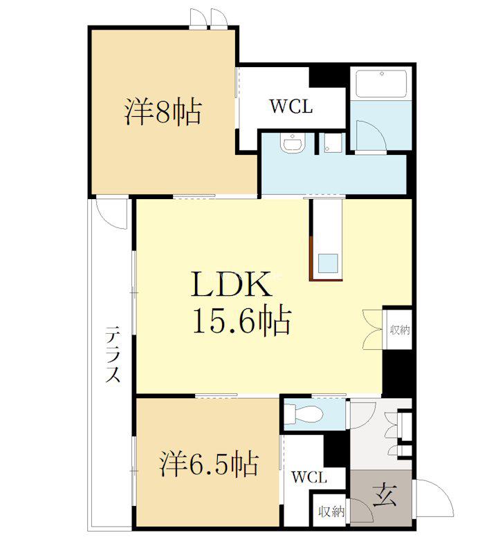 ラフィーネ松ヶ崎(2LDK/1階)の間取り写真