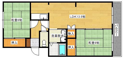 CASA井口B(2LDK/3階)の間取り写真